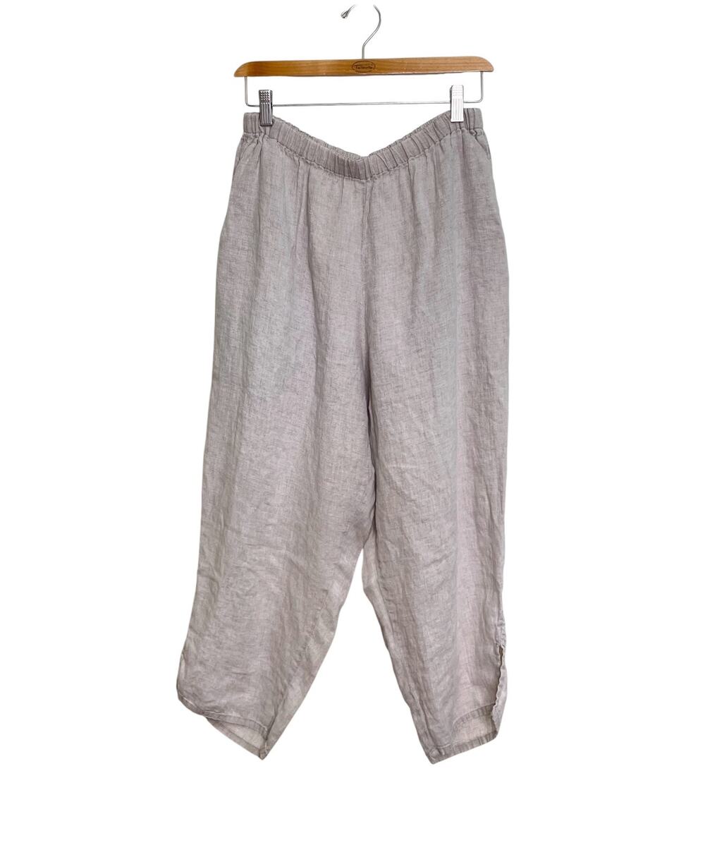 FLAX Tan 100% Linen Lightweight Pull on Cropped Lagenlook Summer Pants Size M